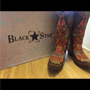 Black Star Floral Embroidered Boots